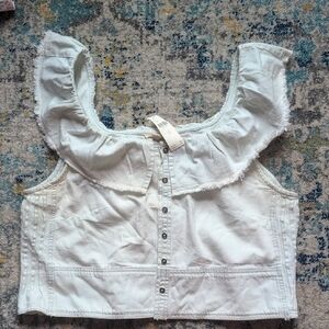 Pilcro Denim Ruffled Button Down Tank Top